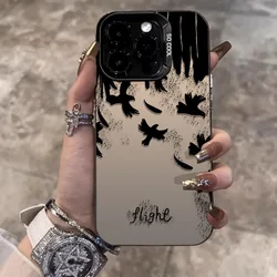 Phone Cases iphone 15 ProMax Case 11 13 12 14 Pro 7 8 Plus X XSMax XR Mini SE 2022 Laser Plated Shockproof Cover With Black Bird