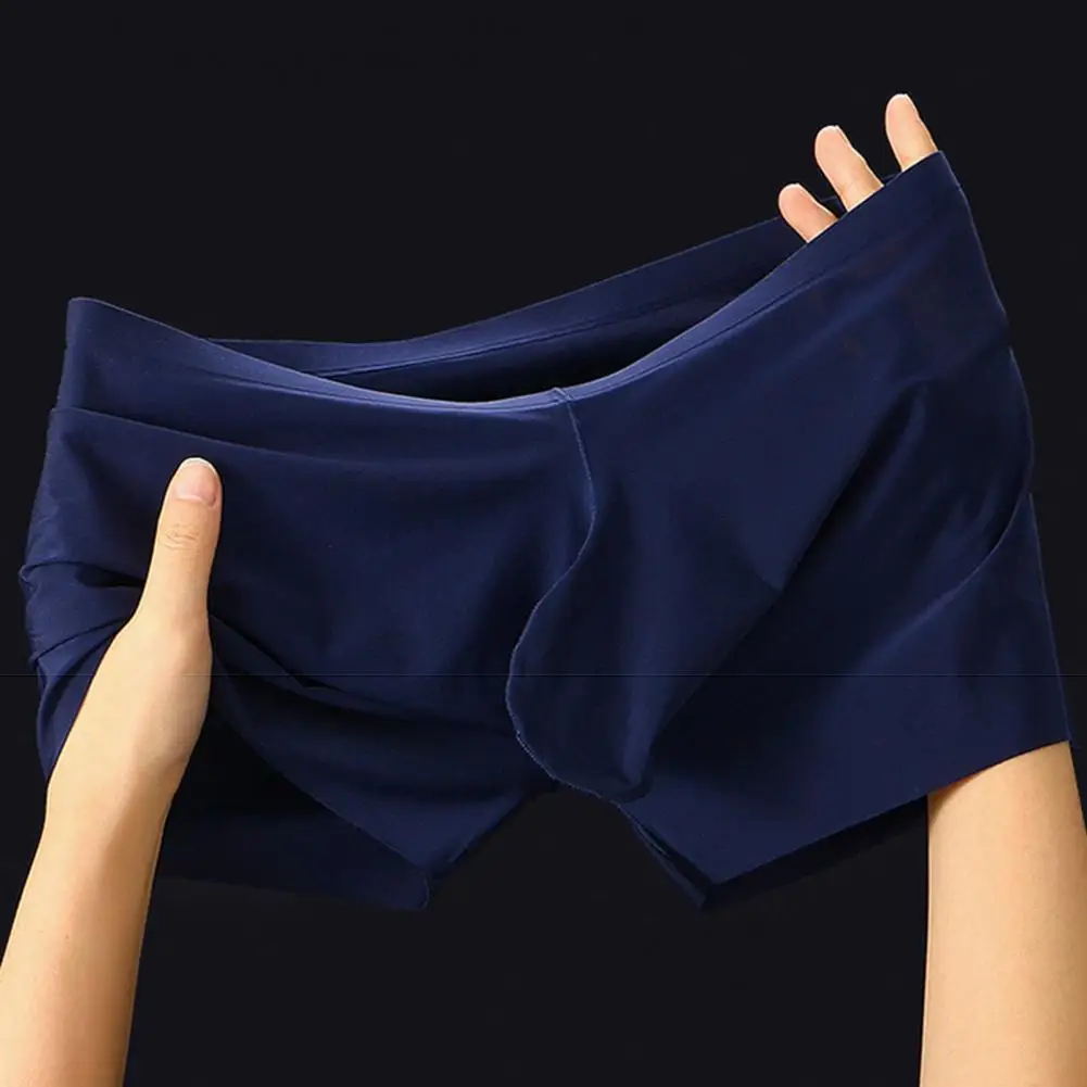 Mens Underwear Boxers Stretchy Solid Color Thin Seamless Ice Silk Panites Quick-drying Breathable Summer Men Shorts Underpants