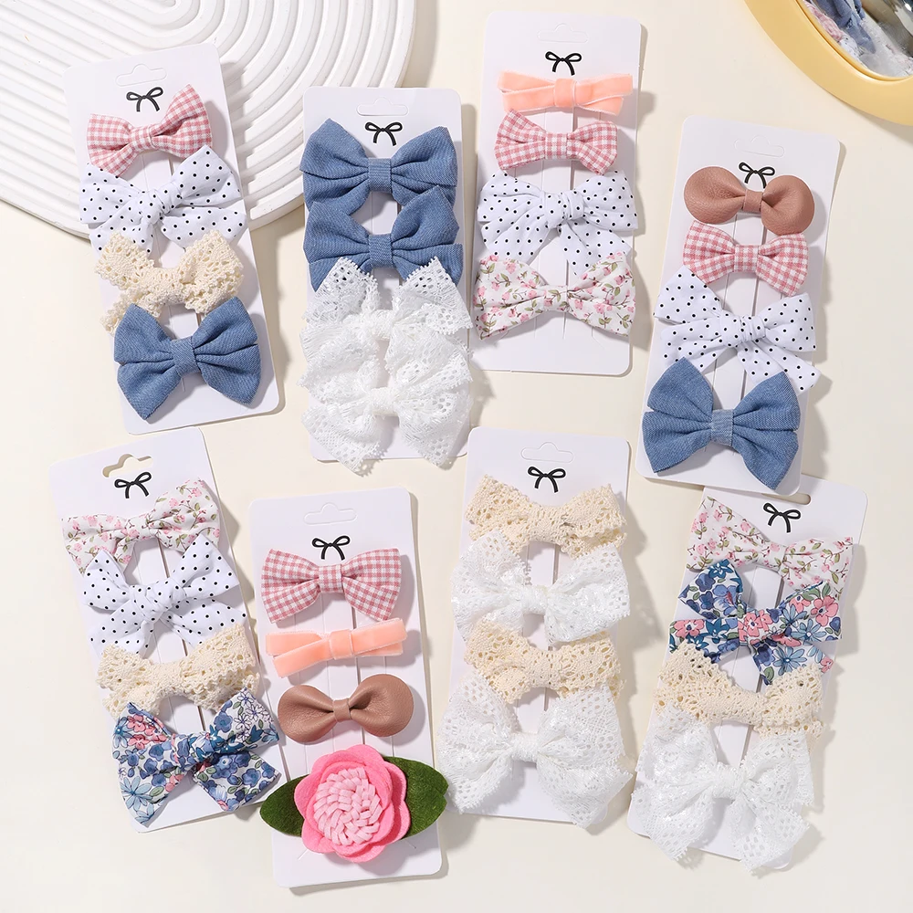 4PCS/Set Fashion Baby Girls Bows Hair Clips Hairpins Hairclip For Kids Cotton Linen Barrette Flower Print Side Pin Accessories