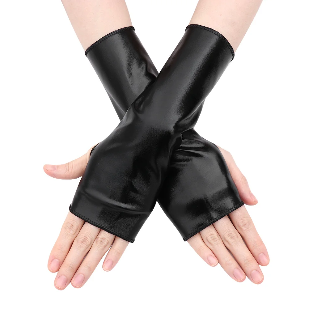 Guantes de cuero PU punk góticos negros para Halloween