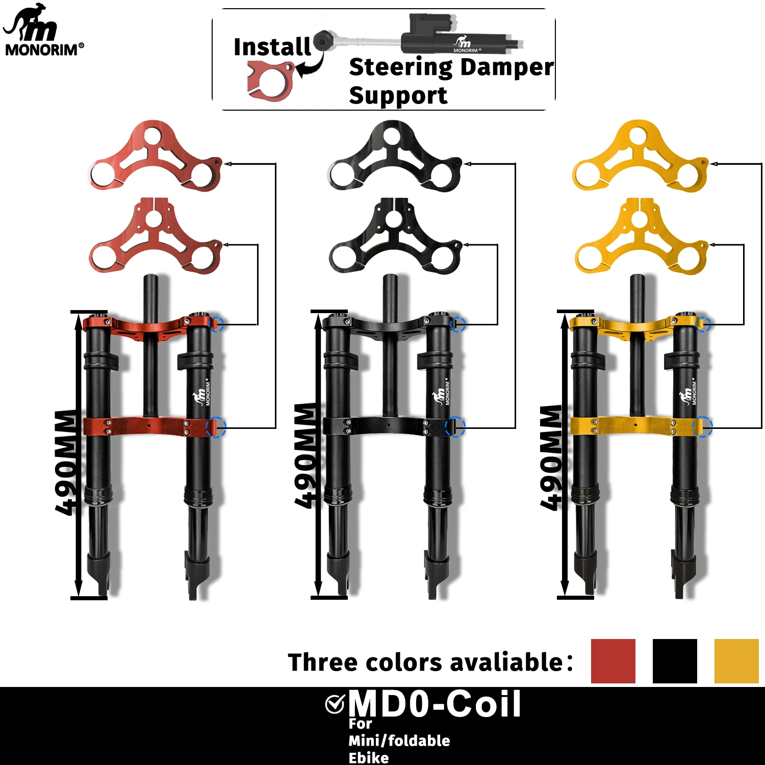Monorim Minibike Front Susupension Modify Kit MD0 Coil/Air Suspension 490mm/12inch Fiddo/DYU/Kugoo/jetson Bolt