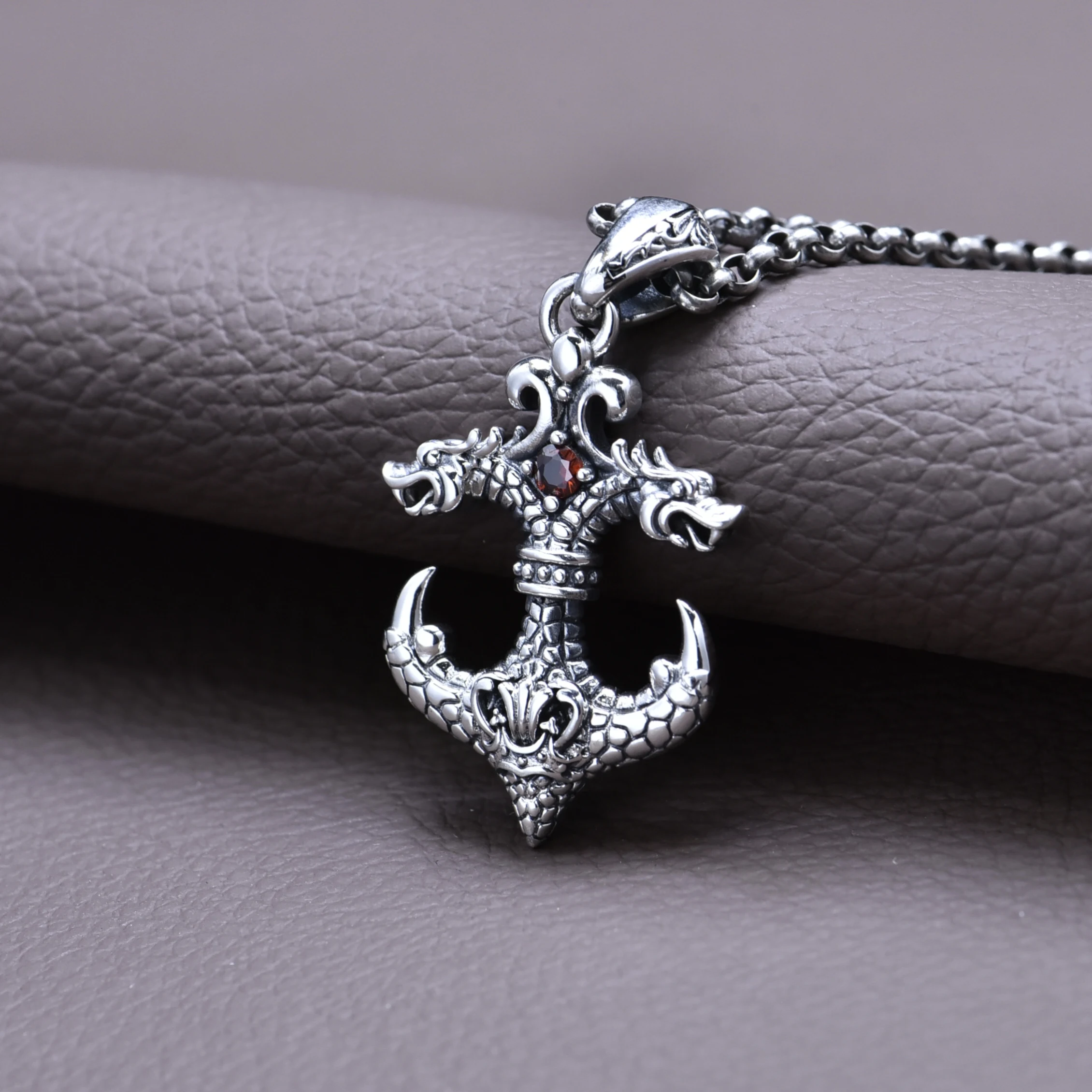 silver national trend retro domineering dragon necklace men's punk fashion anchor faucet pendant trendy pendant sweater chain