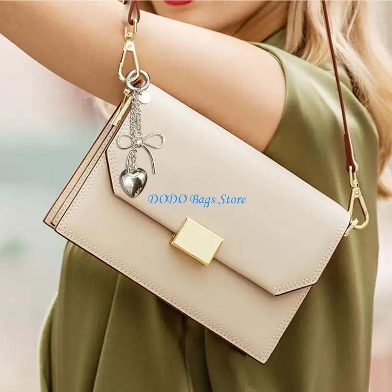 

E8FB Creative Heart Bowknot Charm Bag Pendant Metal Keychain Accessory Suitable for Phone Case and Bag Alloy Texture