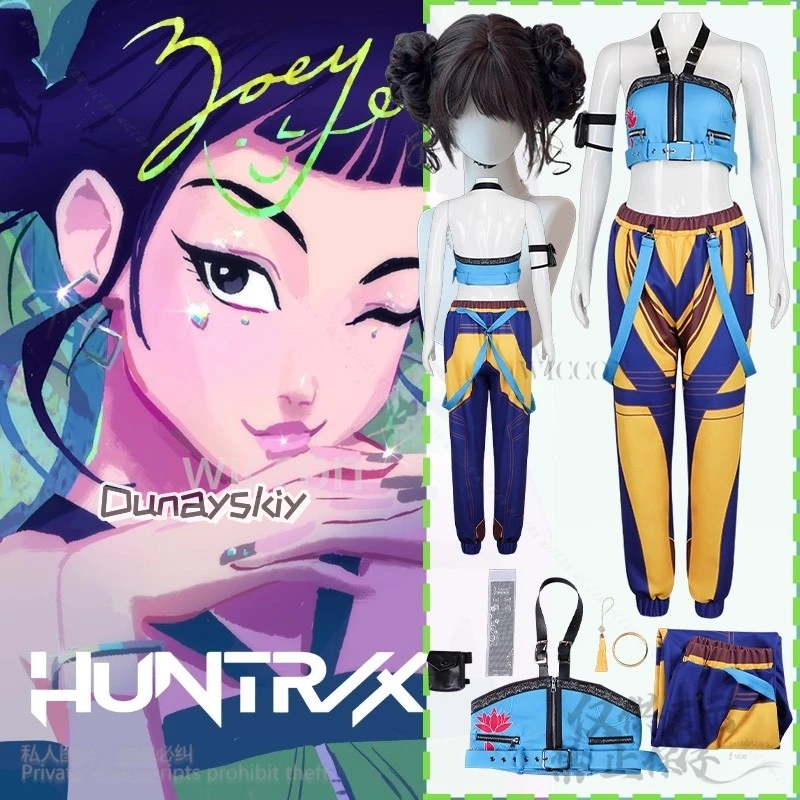 Anime filme demônio kpop menina grupo cosplay zoey cantando traje jirai kei meninas punk y2k halter sem costas topo festa de halloween cos