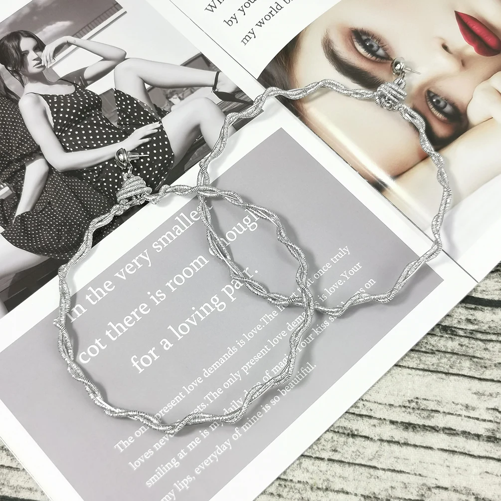MANILAI Oversize Rope Around Stainless Steel Wire Earrings For Women Handmade Jewelry 12cm Big Hoop Drop Dangle Earring Bohemian