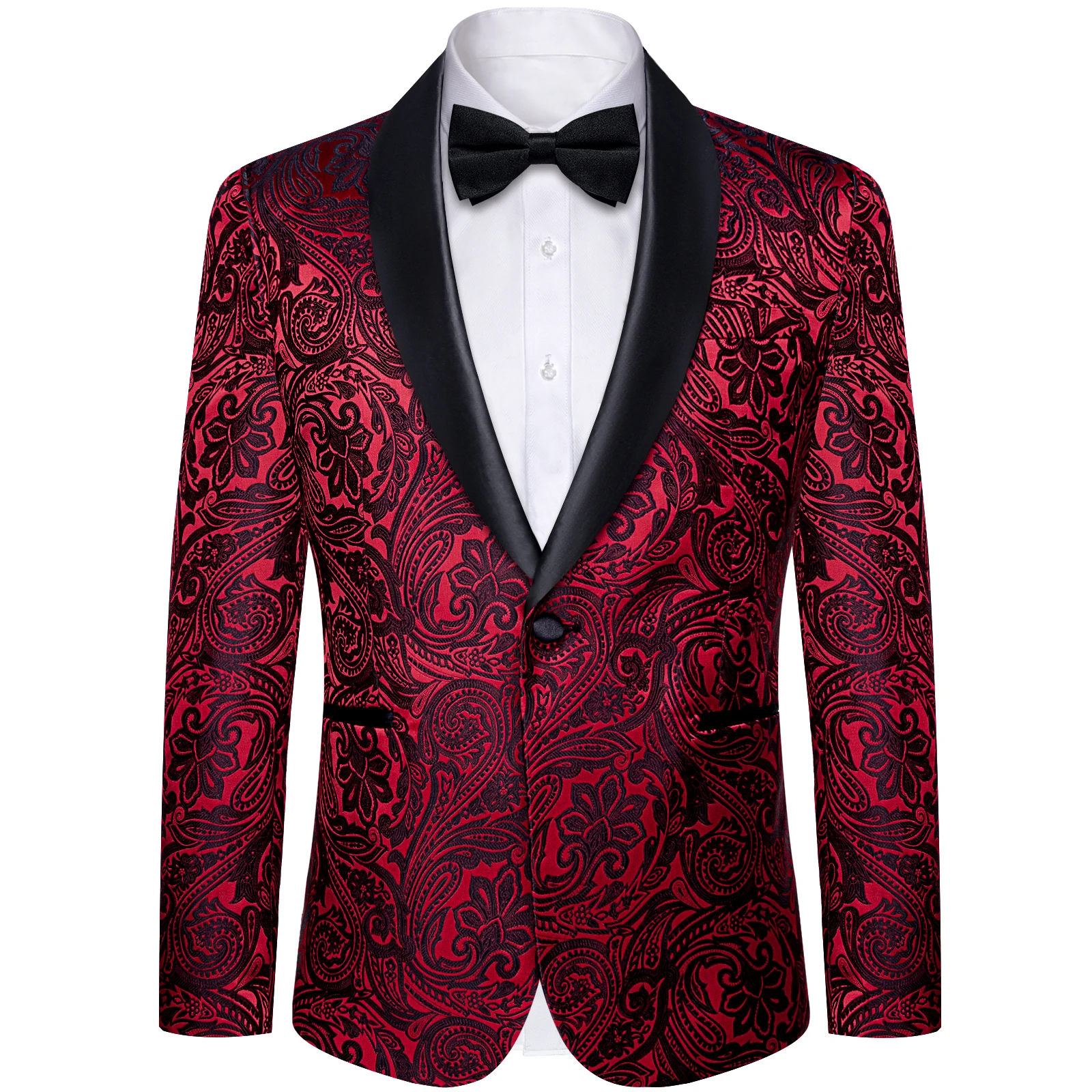Men's Burgundy & Purple Paisley Print Suit Blazer Elegant Satin Lapel Wedding P… - Image 3