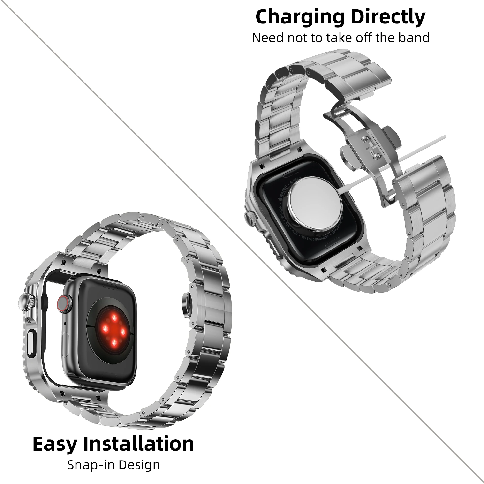 Stainless Steel Case Modification Kit for Apple Watch Band 45mm 44mm Metal Case Bezel Strap Iwatch Series 9 8 7 6 SE 5 4 Mod Kit