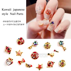 Lot de 10 pièces d'ongles 3D décoratifs en métal, pièces d'ongles en forme de cœur, de lune, de baguette en alliage, accessoires Kawaii pour manucure