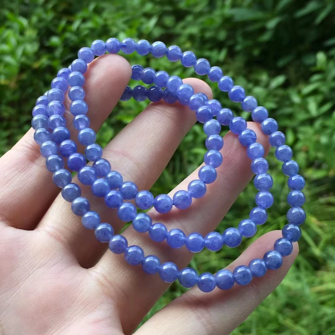 

Genuine Natural Blue Tanzanite Tanzania Bracelet 6m 3 Laps Clear Round Beads Women Men Wealthy AAAAAAA