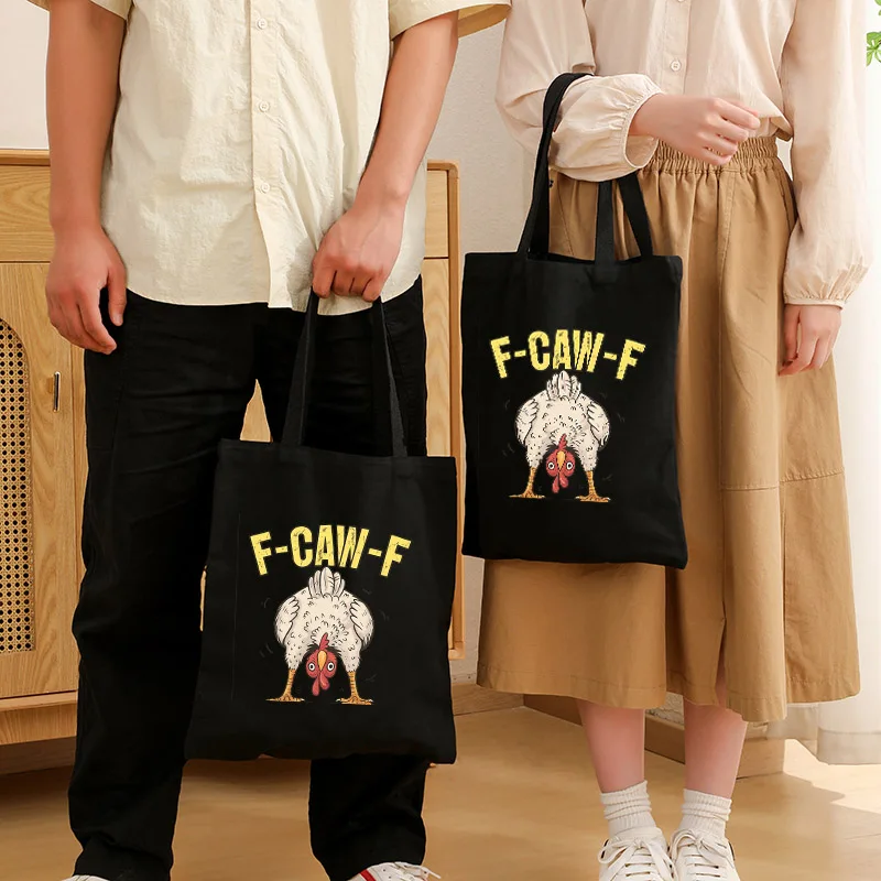 

F-CAW-F Chicken Canvas Tote Bag Harajuku Animal Women Men Large Capacity Shopping Bag F-CAW-F Chicken Shoulder Bag 2025 New