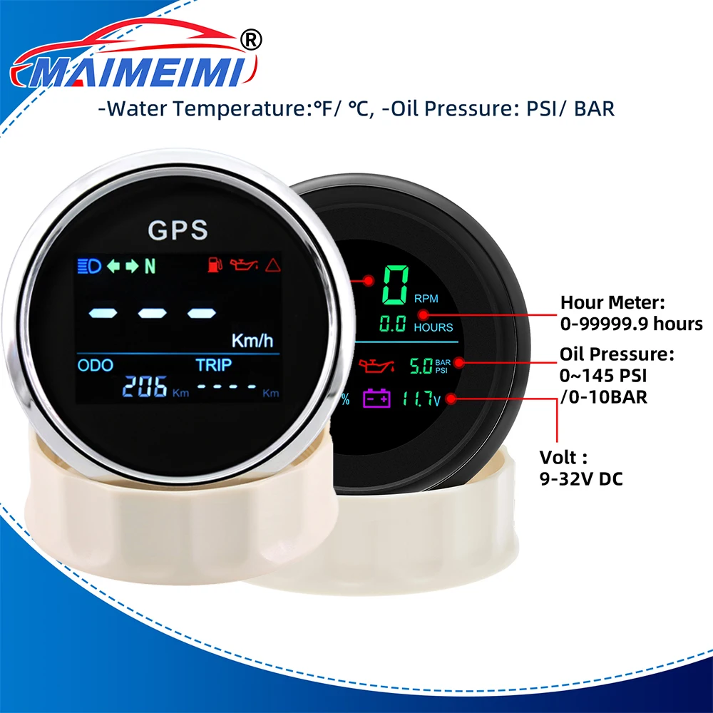 

Universal 85mm LCD 6 in 1 Tachometer 0-19999RPM Hours Voltmeter Fuel Level Water Temp Oil Pressure 12V/24V For Car Truck Moto