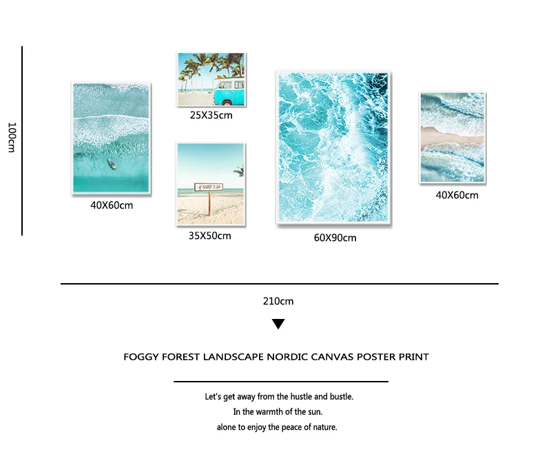 Scandinavian Tropical Landscape Posters Modern Prints Sea Beach Bus Palm Tree Wall Art Canvas Painting Nordic Decoration Picture