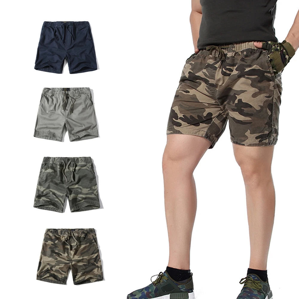 

Summer Camouflage Shorts Men's Casual Short Middle Waist Korean Cargo Pants Cotton Mini Elastic Waist Drawstring Shorts Bermudas