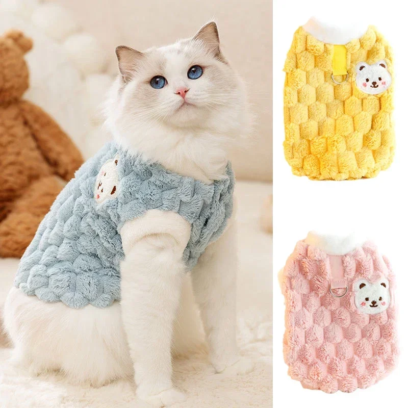 Chaqueta de felpa con botones y hebilla Para Gato y cachorro, Ropa cálida de invierno Para mascotas, abrigo con estampado de oso de dibujos animados, Ropa Sphynx Para Gato