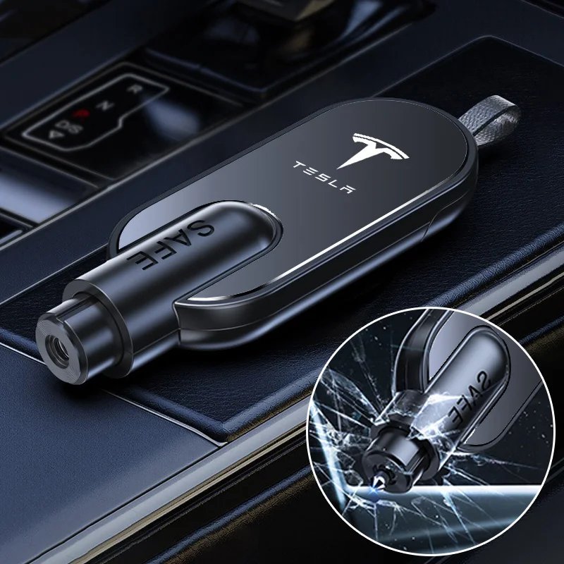 Martillo de seguridad para romper ventanas de coche, herramienta de escape de emergencia (rompe ventanas + corta cinturones de seguridad) para llavero de Tesla Model 3 S Y X