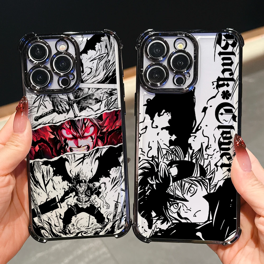 Black C-Clover A-Astas Phone Case for Samsung Galaxy S26 S25 S24 S23 S22 S21 S20 FE Ultra Plus 5G Anti-drop Transparent Cover