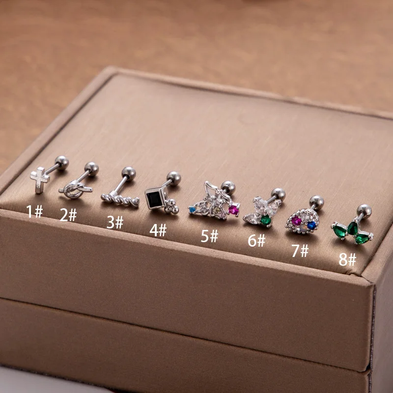 1Piece Korean Color Zirconia Young Girls Cross Butterfly Cartilage Earrings Tragus Hliex Body Piercing Jewelry Women