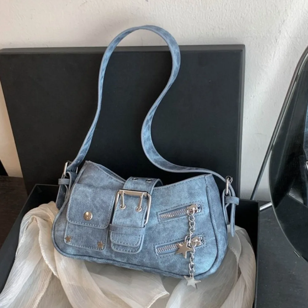 트렌드 핸드백 Y2K 겨드랑이 가방 리벳 겨드랑이 가방 매운 소녀 숄더 백 스타 레트로 크로스 바디 백 소녀