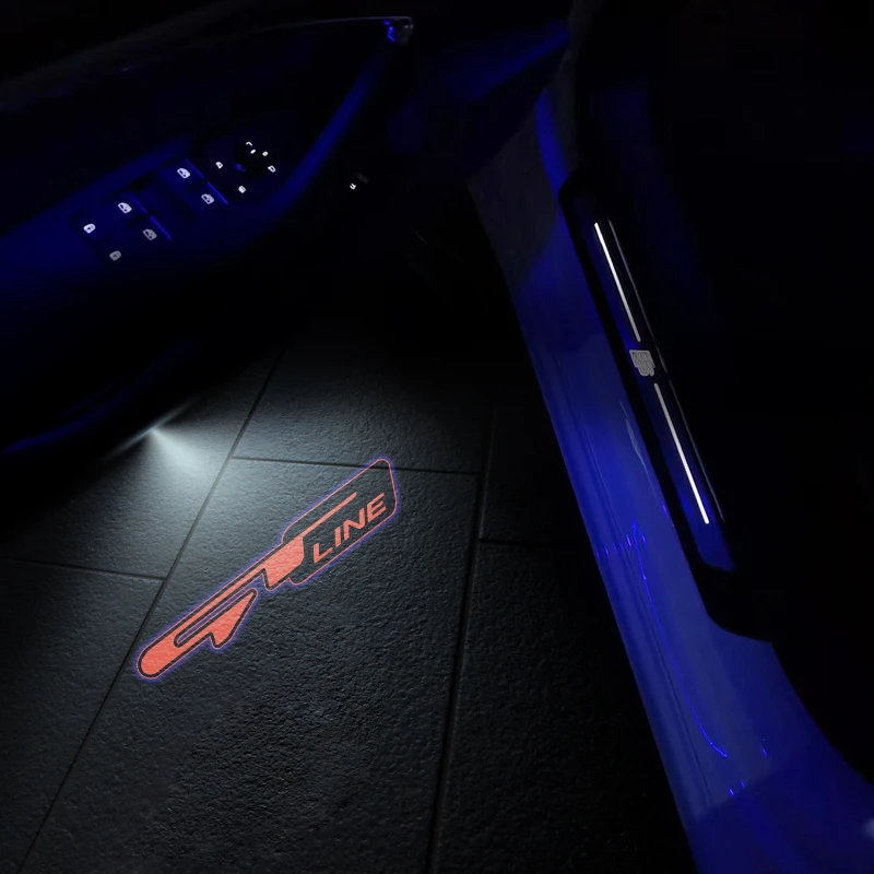 Gt-line-Luz LED con emblema para puerta de coche, proyector inalámbrico para Ceed Picanto K5 Stonic Optima Sportage Stinger, 2 piezas
