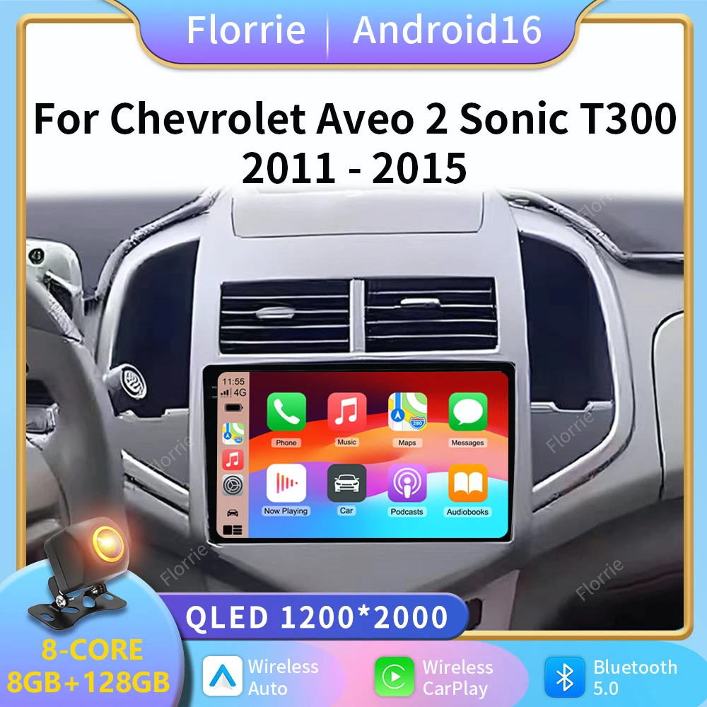 2K Android16 CarPlay Auto Car Radio Multimedia Player For Chevrolet Aveo 2 Sonic T300 2011-2015 Navigation GPS 2din Stereo Audio