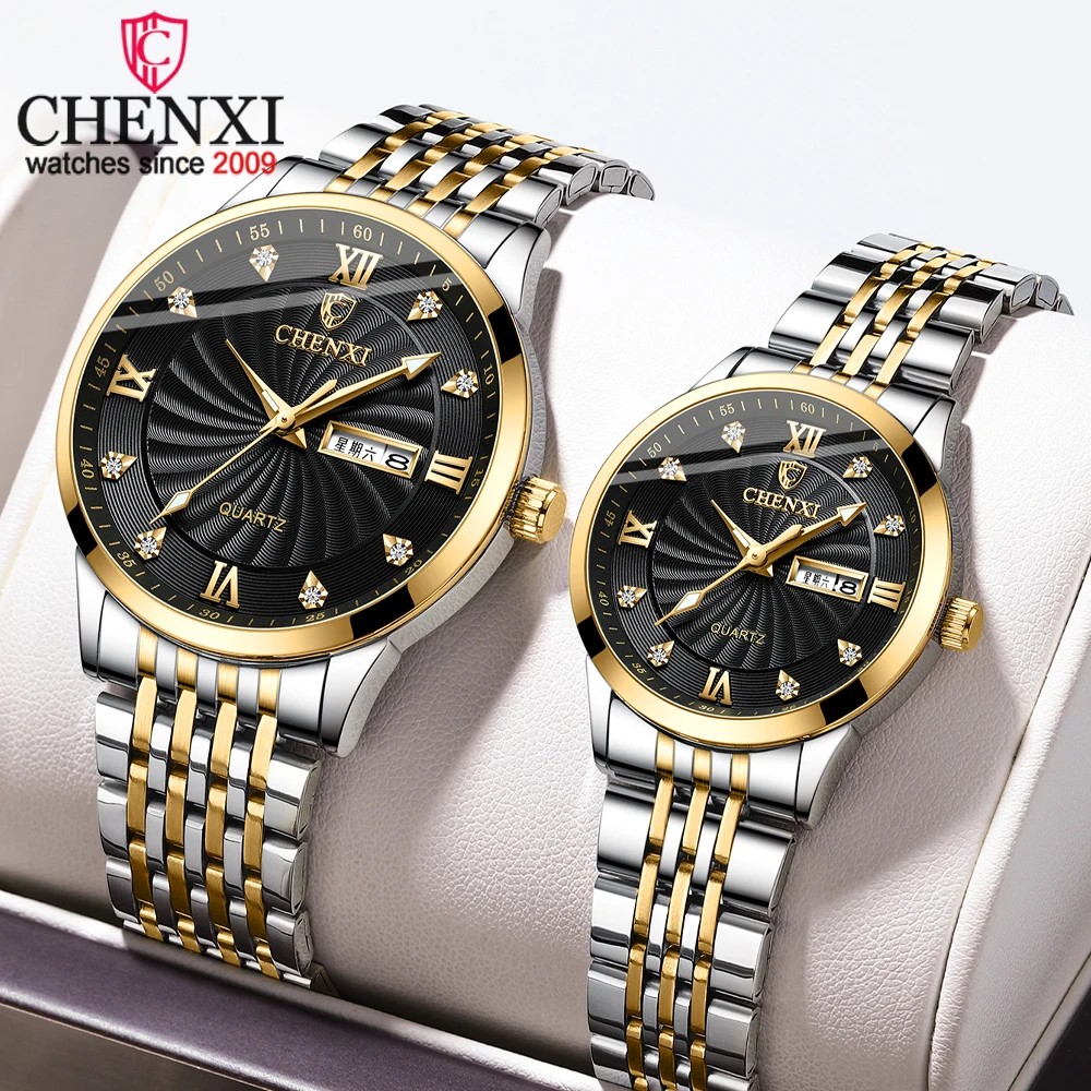 

CHENXI Top Brand Couple Watches 30M Stainless Steel Waterproof Fashion Quartz Wristwatch Perfect Valentine's Day Gift for Lovers
