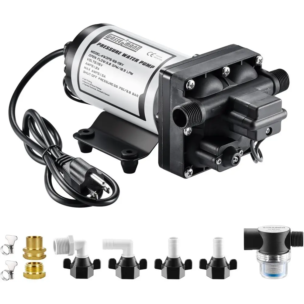 

RV Water Pumps Pressure Pump 115V AC with Pressure Switch, Self-priming Water Pump 5.0GPM 55PSI, Fresh Water Pump for RV Kitchen
