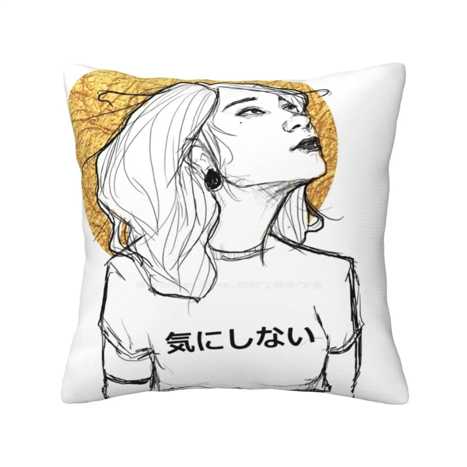 I Don'T Care Throw Cushion Pillow Cover Gold Japanese I Dont Care Kanji Black White Simple Simplistic Simplicity Modern Cool