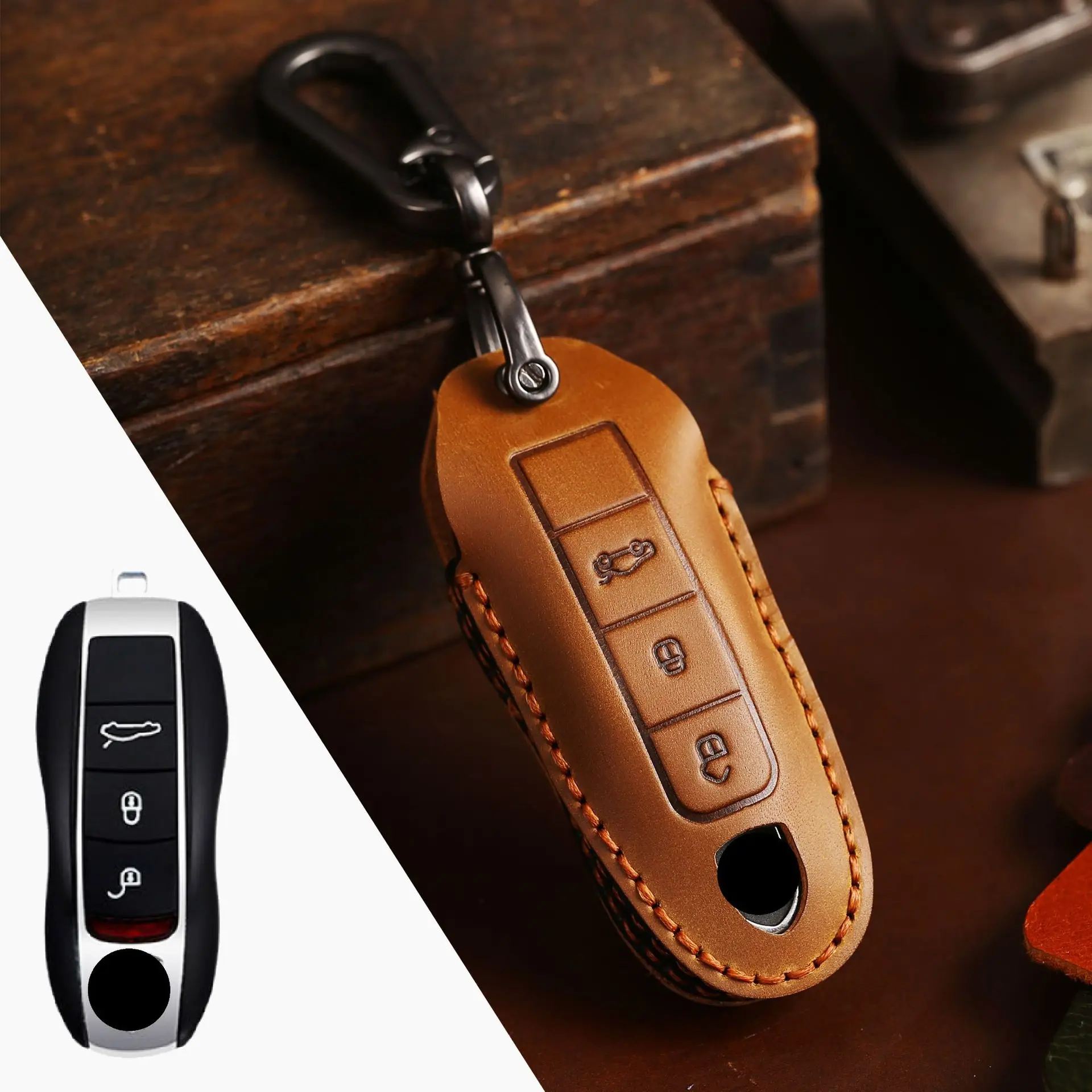 

Leather Key Case Cover Pouch Car Accessories for Porsche Cayenne 718 958 Panamera 911 Macan Keychain Holder Keyring Fob Protect