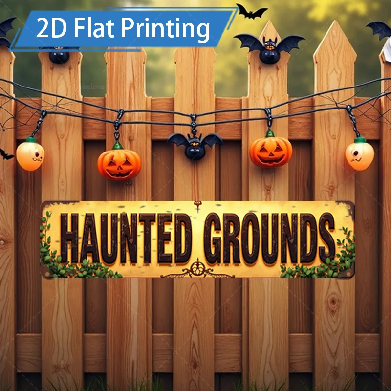 

1 шт. металлическая вывеска, 4x16 дюймов, вывеска на Хэллоуин с тыквой и летучими мышами для жуткого декора