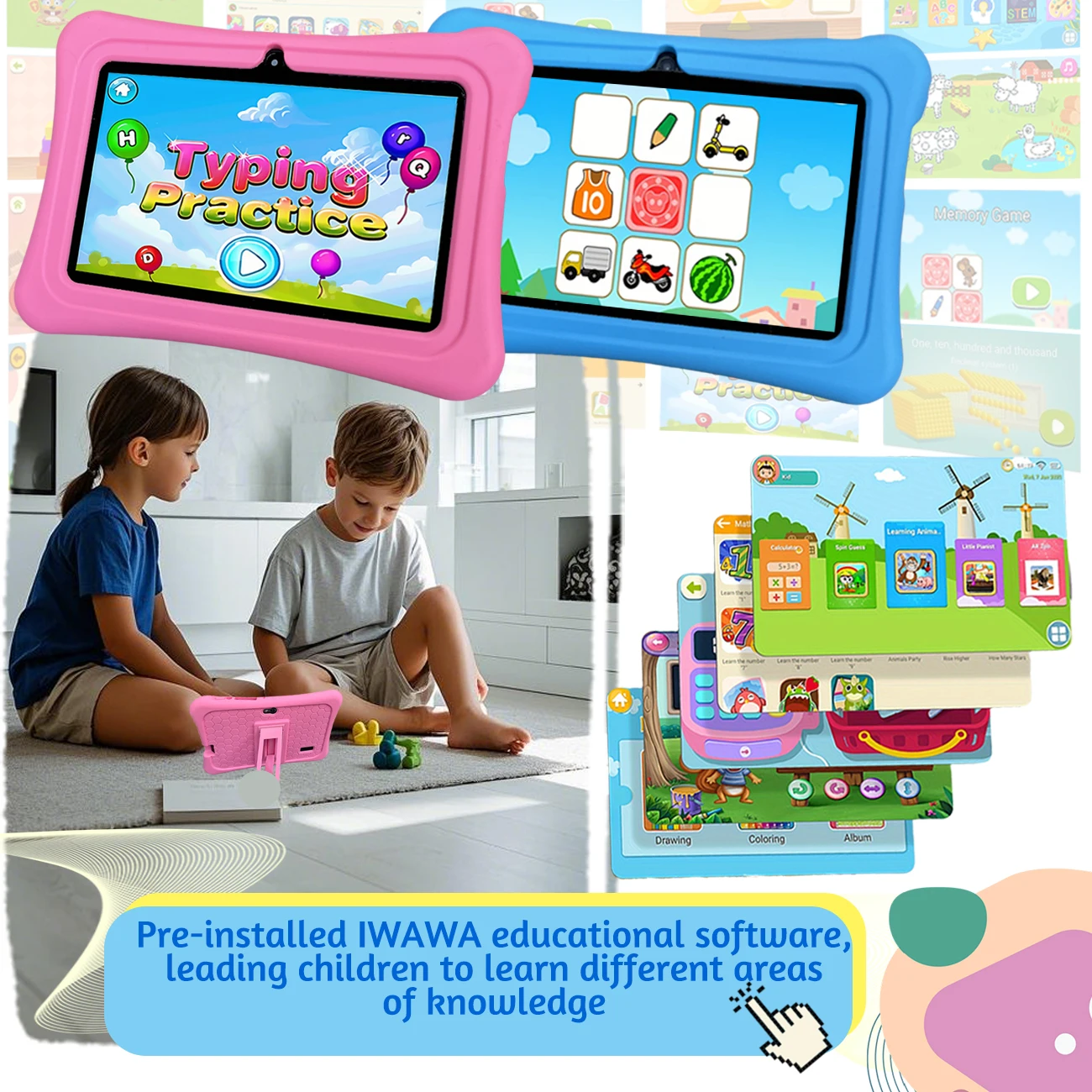 7-inch children's tablet, Android, parental control, dual cameras, anti fall, children's gift，Quad Core