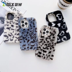 Fashion Plush Fur Phone Case For iPhone 14 Plus 13 12 11 Pro Max mini XS MAX XR X 8 7 6S Plus Leopard Fluffy Soft Case