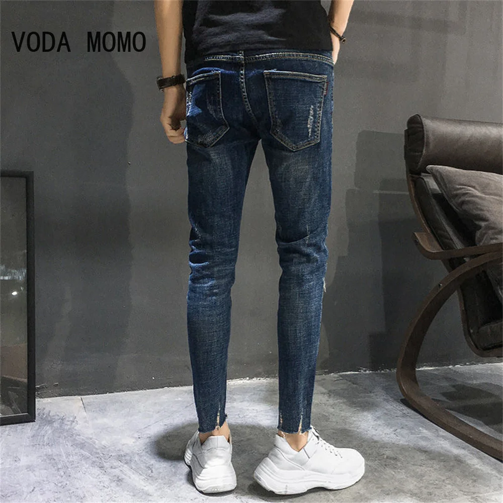 Summer Slim Fit Jeans for Mens Streetwear Korean Designer Regular Distressed Denim Slim Homme Pants Hip Hop Hole Jeans Trousers