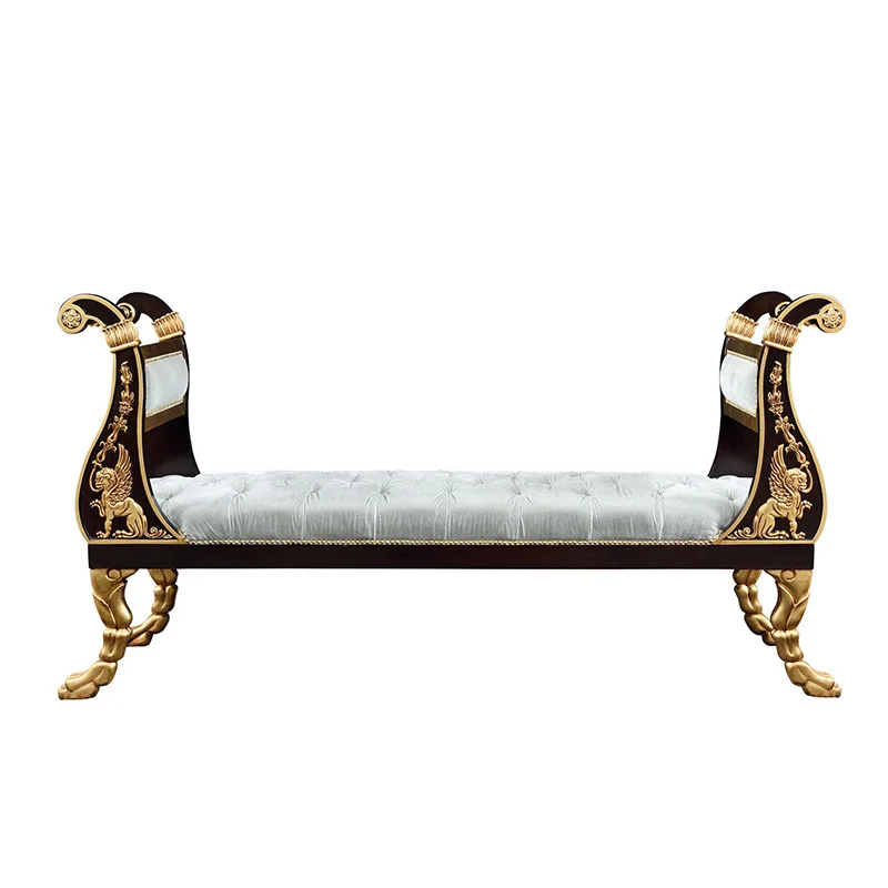 

Bedside stool European mahogany carved master bedroom solid wood long bed stool
