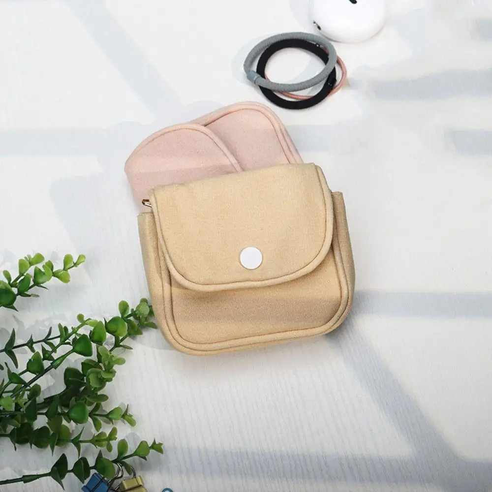 Dompet Koin Portabel Mini Kanvas Organizer Kartu Dompet Kesederhanaan Pelajar Warna Solid Tas Headphone Multifungsi