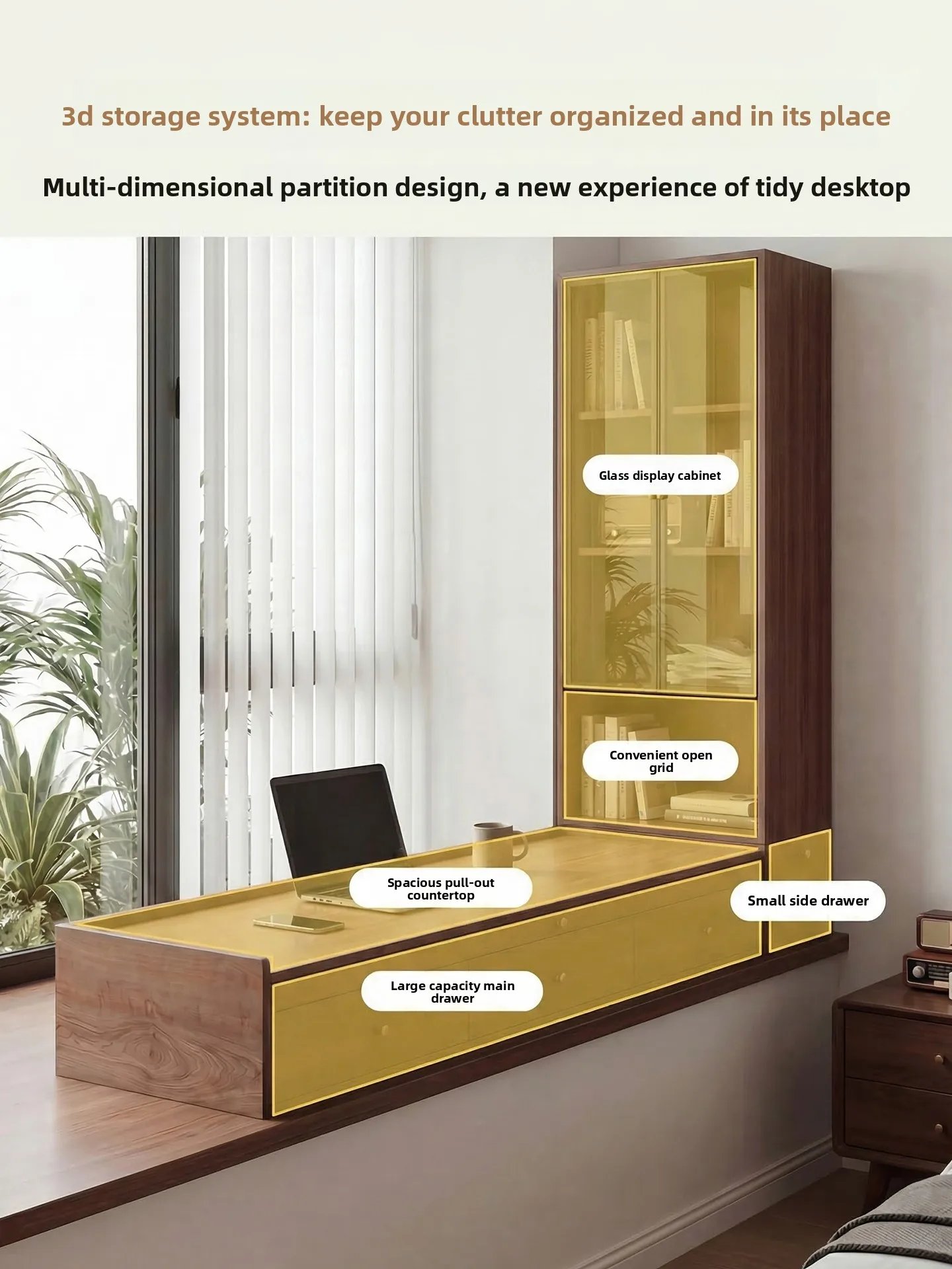 Yjq bay window cabinet bedroom balcony wall integrated storage cabinet computer desk glass door