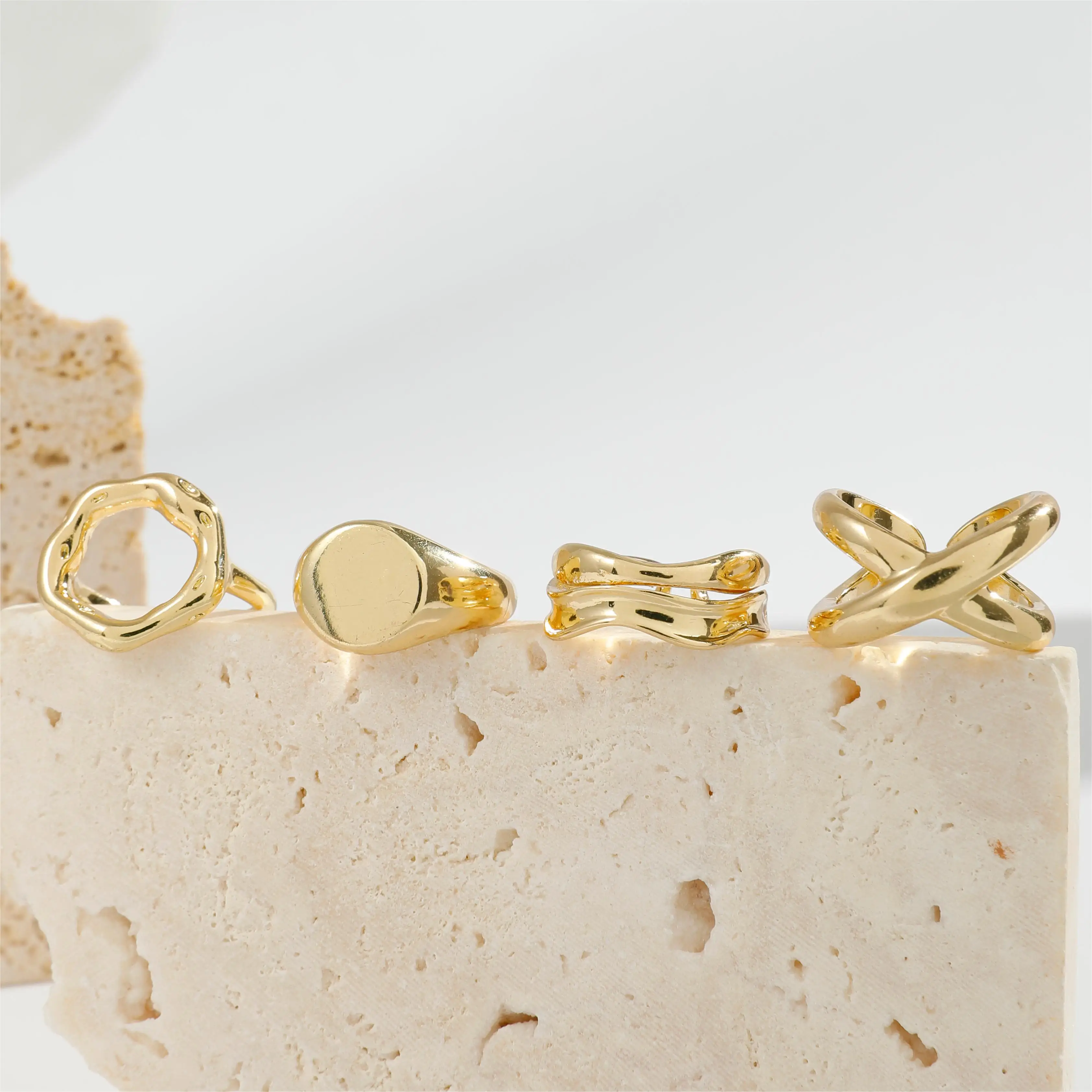 Tocona Fashion Gold Color Lrregular Intersect Ring Sets for Women Classic Smooth Wave Finger Rings Party Jewelry 6pc/set