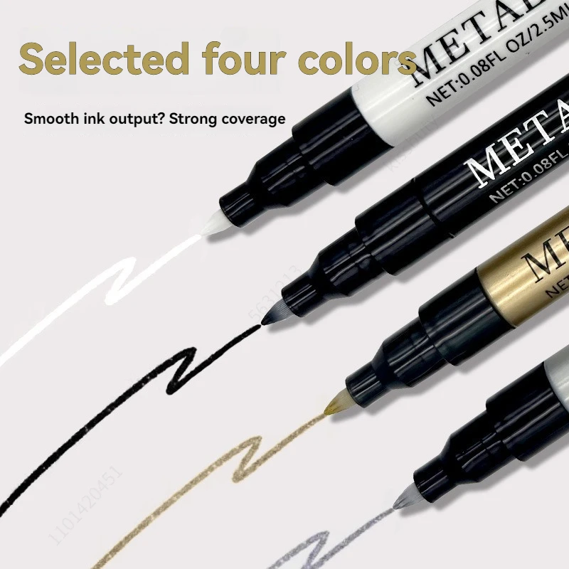 

4 Metallic Color Acrylic paint pen Set, Nail Polish Pens Nail Point Graffiti Dotting Pen Drawing Liner Brush for DIY Nail Art
