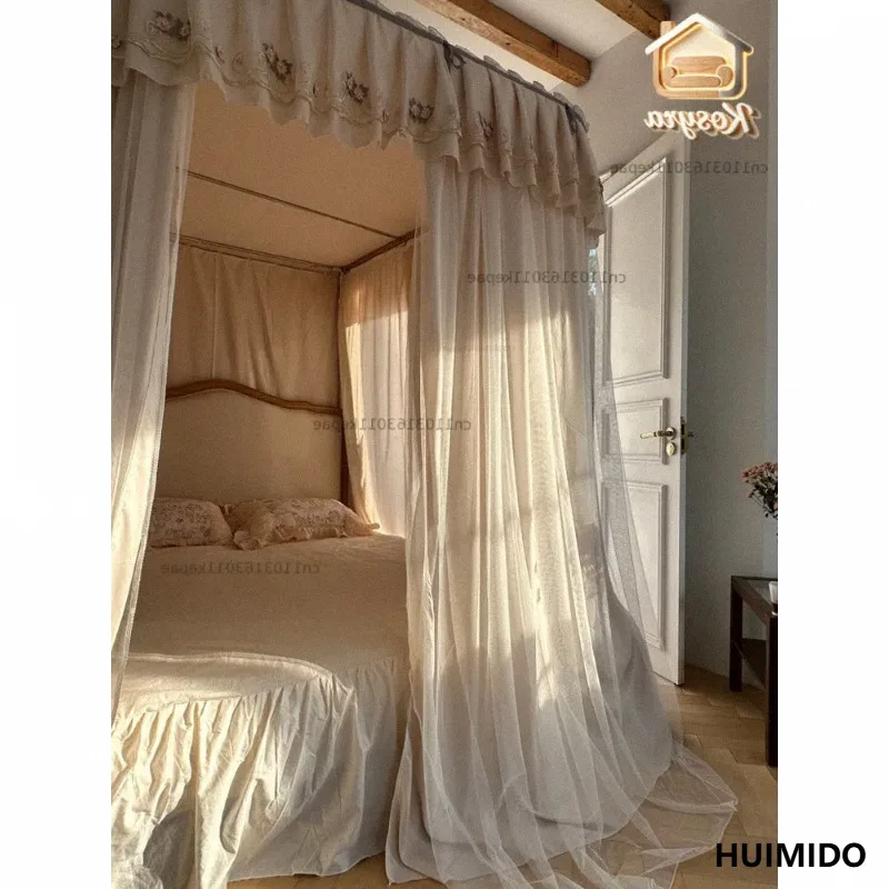 2026 new U-shaped track double-layer household princess wind blackout curtain bed mantle mosquito net dust top 1.8m bed bedroom