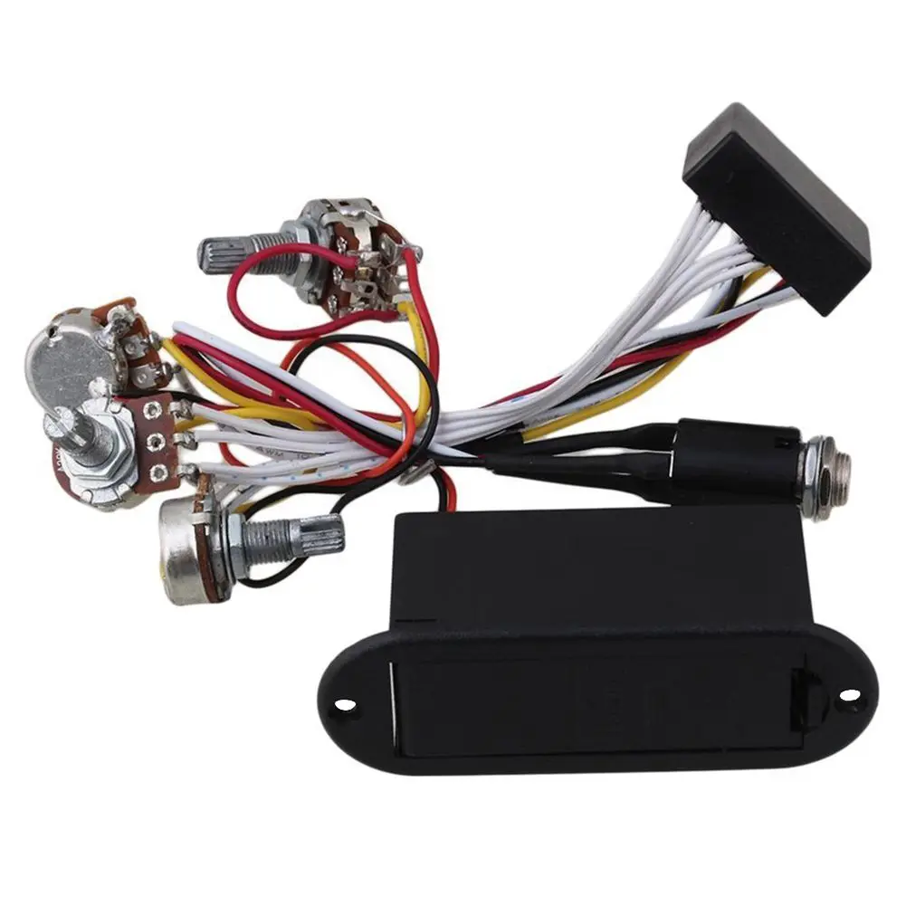 กีตาร์เบสแบบแอคทีฟ2แบนด์อีควอไลเซอร์ EQ วงจรปรีแอมป์สีดำ