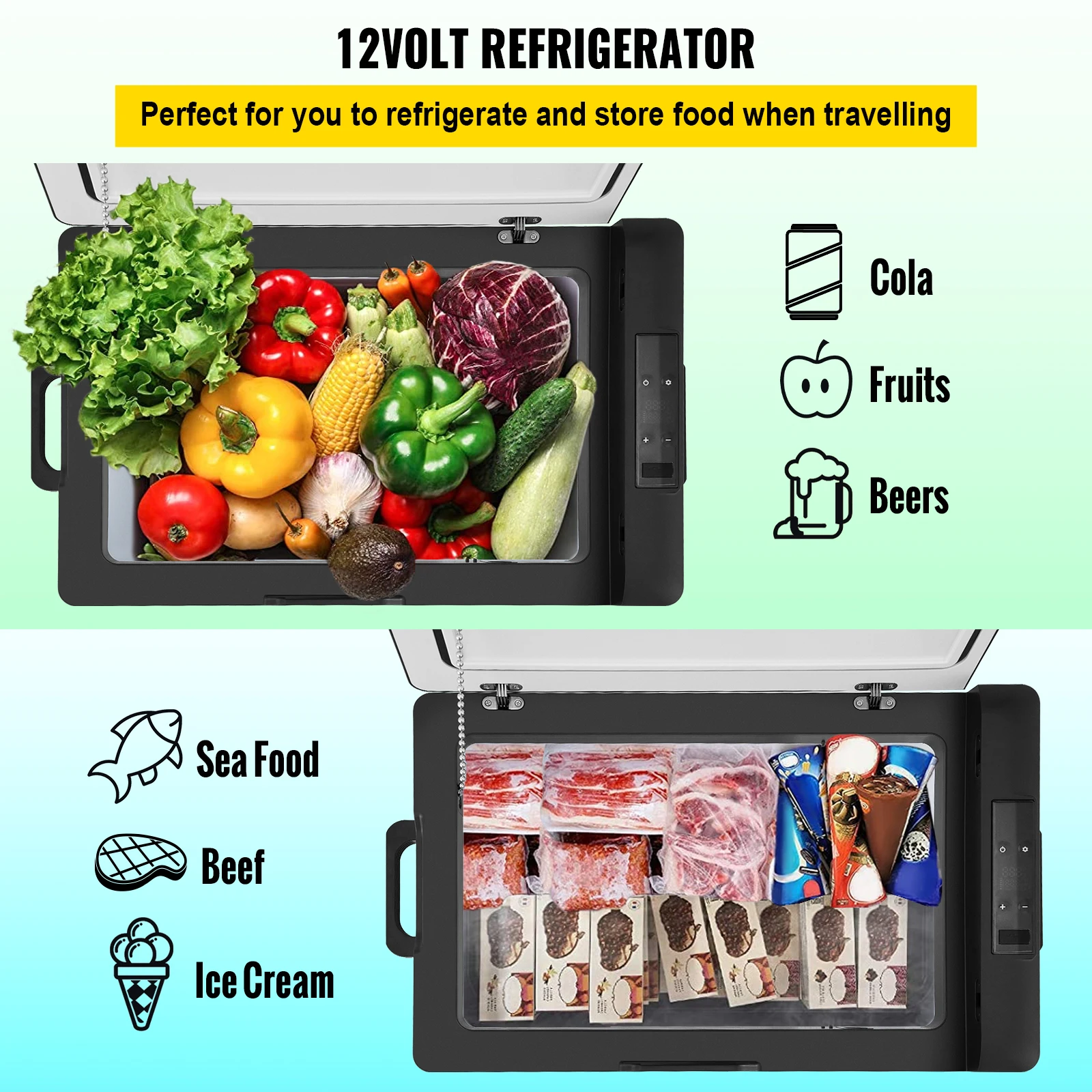 VEVOR 30L 40L 50L Mini Car Refrigerator Portable Fridge Freezer 12/24V DC 110-240 AC for Outdoors RV Boat Camping Traveling Use