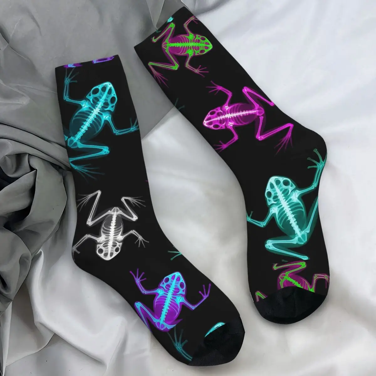 다채로운 무지개 빛깔의 엑스레이 개구리 해골 양말 고딕 스타킹 봄 미끄럼 방지 커플 양말 통기성 디자인 스케이트보드 양말
