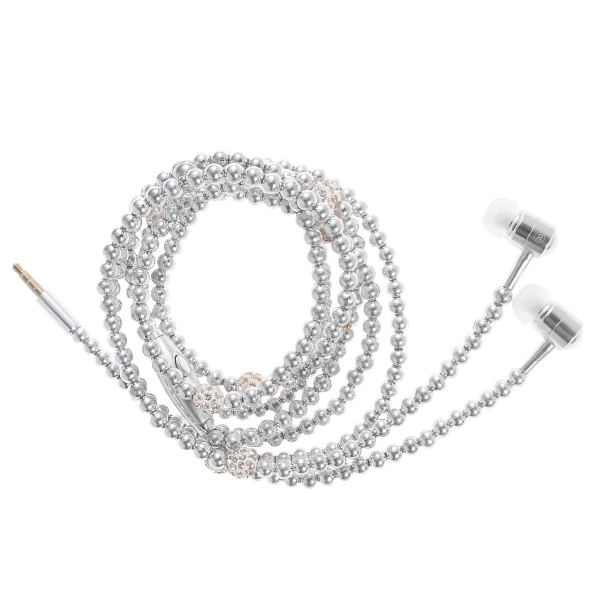 

Pearl Chain Design In Ear Headphones Noise Cancelling Earbuds Comfortable Fit For Sports Running Travel Gym Silver