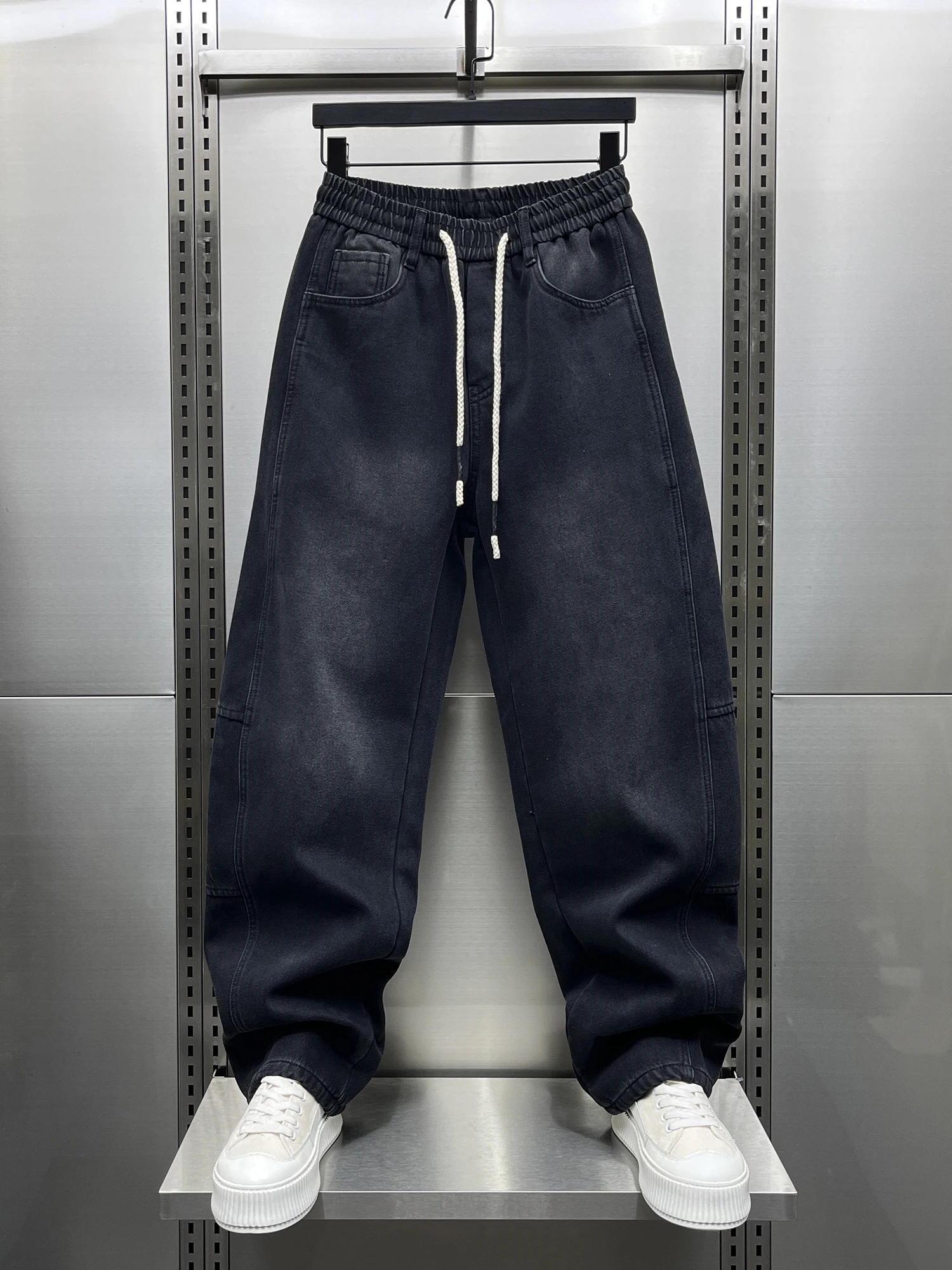 

Зимние утепленные джинсы большого размера с флисовой подкладкой, прямые, повседневные, свободного кроя, в уличном стиле, модные мужские джинсовые брюки