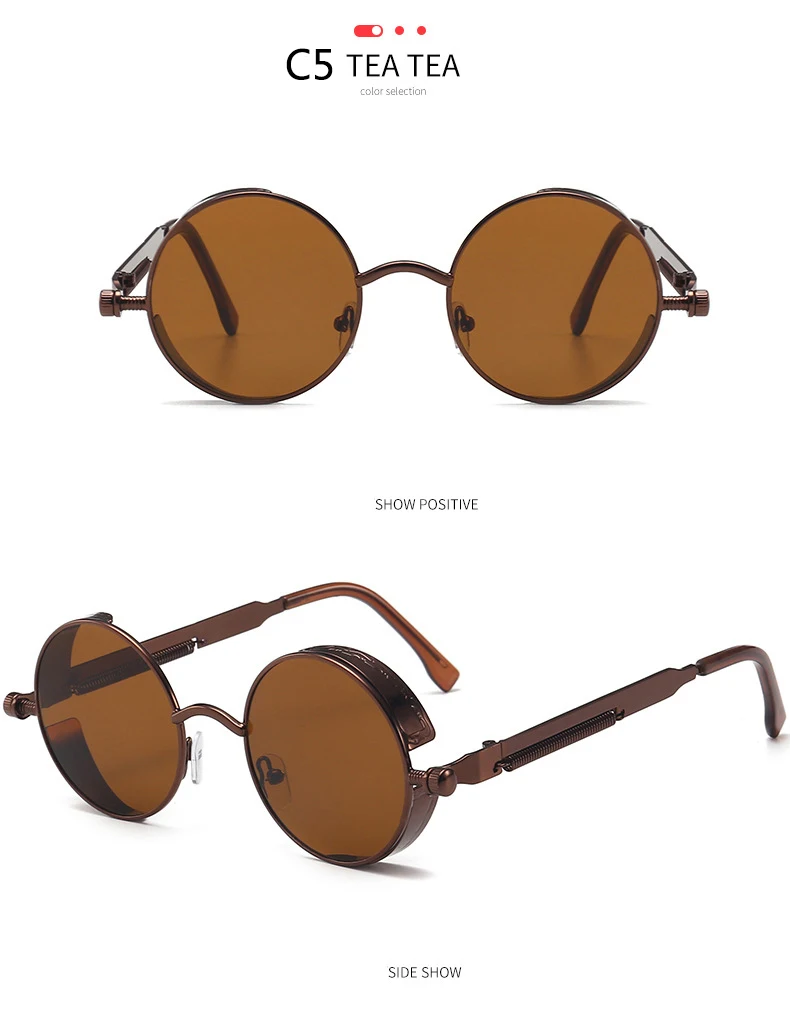 BOYSEEN 2025 Vintage Steampunk Sonnenbrille Frau Männer Runde Luxus Metall Retro Sonnenbrille Hiphop Stil Brillen UV400 – Detail 15