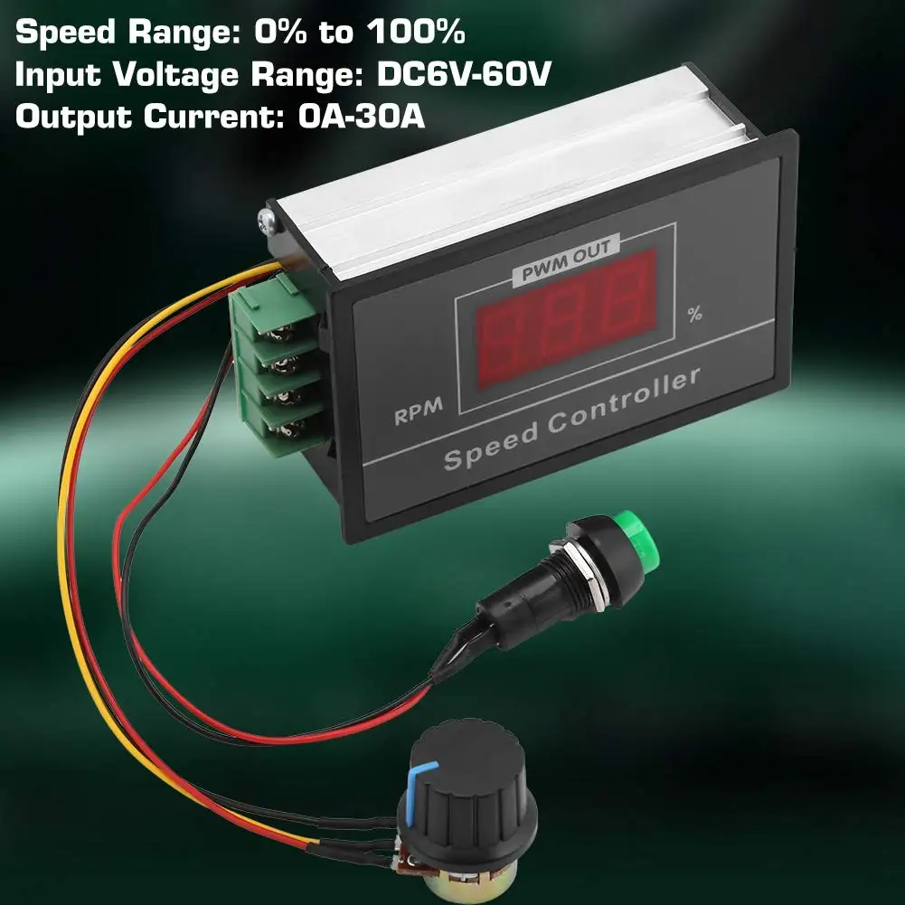 Stylish-DC 6-60V PWM DC Motor Speed Controller (PWM) Speed Adjustable Stepless Governor Regulator, Motor Speed Controller