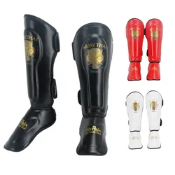 Protège-tibia de boxe pour enfants, Muay Thai, protège-jambes de cou-de-pied, coussinets en cuir PU, épais, coup de pied, entraînement, soutien, jambières, MMA