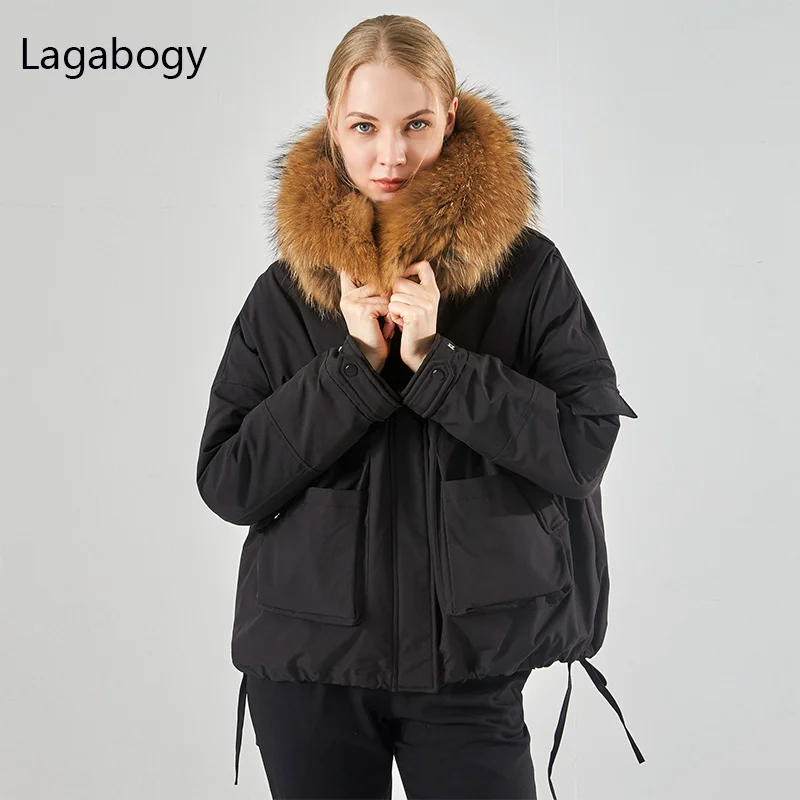 

Winter 2023 Large Women Natural Raccoon Fur 90% White Duck Down Jacket Thick Loose Parkas Female Coat Lining Detachable