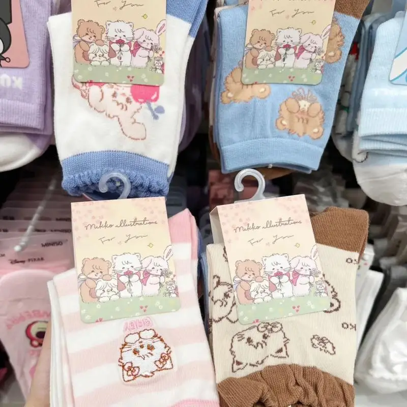 New Kawaii Miniso Mikko Sweet Japanese Sock Women's Mid-Calf Versatile Couple Models Cute Graffiti Printing Socks Birthday Gift