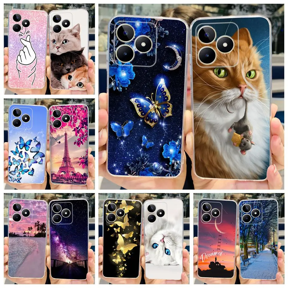 For Realme C51 Case RMX3830 Cute Cat Butterfly Cover Soft Silicone Phone Case For Realme C51 C 51 RealmeC51 Fundas 6.74'' Bumper