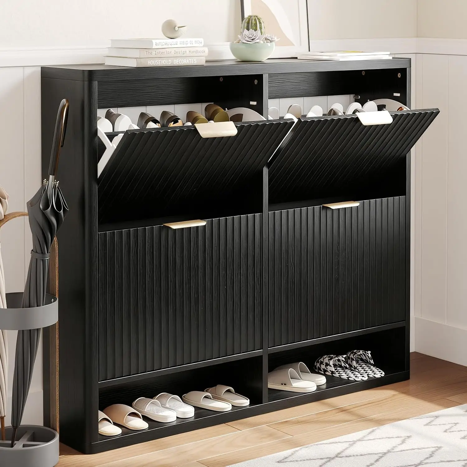 Slim Slim Shoe Cabinet with 4 Flip Drawers & Fluted Doors, 47.2" Freestanding Storage Organizer for Entryway & Hallway, Customized - Aliexpress Deal